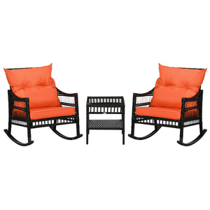 Ensemble bistro avec 2 fauteuils à bascules en rotin PE et une table en verre trempé