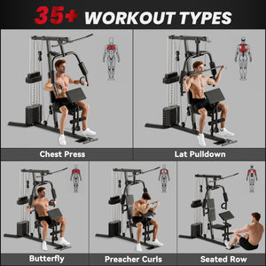 Station de musculation multifonctions avec colonne de poids de 45 kg
