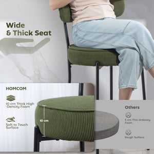 Set of 2 upholstered bar stools in corduroy, green