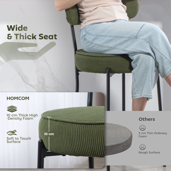 Set of 2 upholstered bar stools in corduroy, green