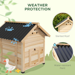 Wooden duck house with opening roof and double door