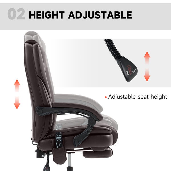 Reclining massage office chair with adjustable height and footrest, dark brown