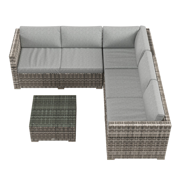 Ensemble de mobilier de jardin 4 pièces en rotin tressé avec canapé d'angle, gris