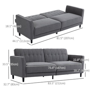 Canapé-lit convertible en tissu capitonné avec dossier réglable, gris anthracite