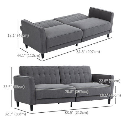 Canapé-lit convertible en tissu capitonné avec dossier réglable pour salon, gris anthracite