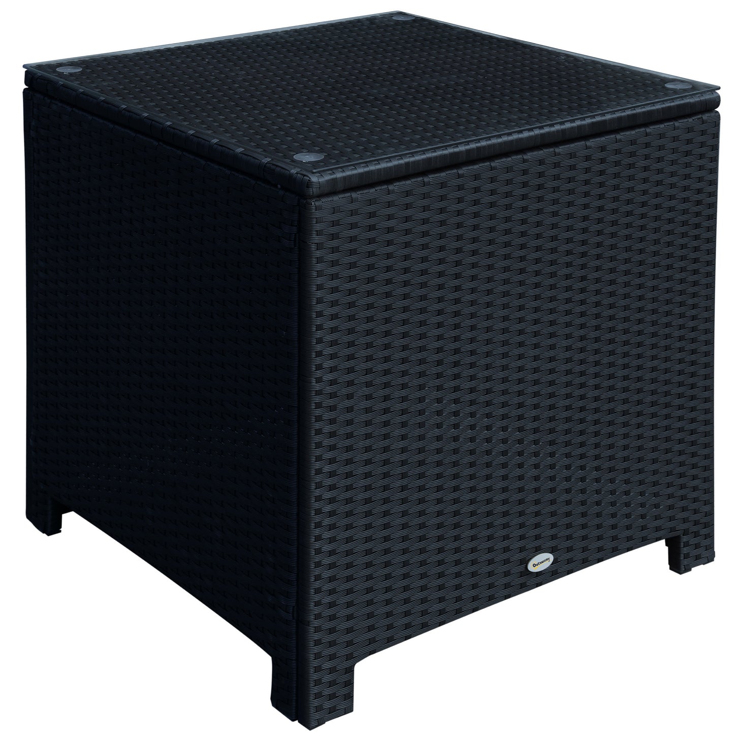 Wicker Coffee Table with Glass Top, Patio Furniture for Patio, Pool, Garden, Lawn, Black