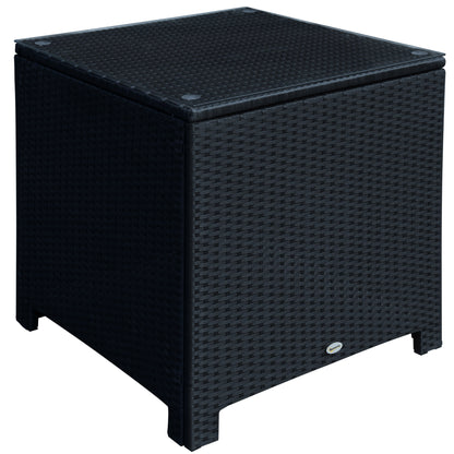Wicker Coffee Table with Glass Top, Patio Furniture for Patio, Pool, Garden, Lawn, Black