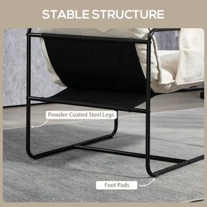 Fauteuil avec poches latérales et structure en acier, beige