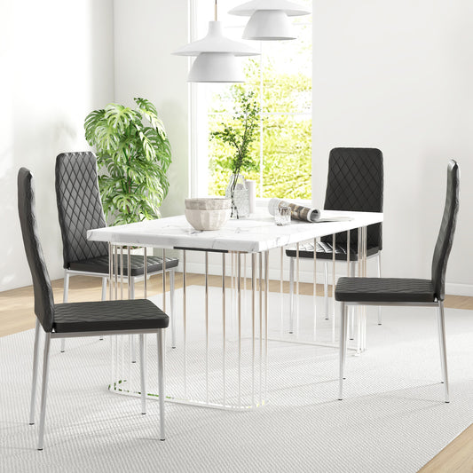 Lot de 4 chaises de salle à manger avec revêtement en similicuir et pieds en acier, noir