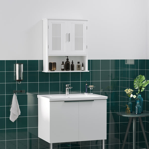 Modern 2-Door Wall-Mounted Bathroom Cabinet with Shelf, White