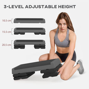 Plateforme d'exercice réglable, 3 niveaux avec rehausseurs (10, 15 et 20 cm), gris
