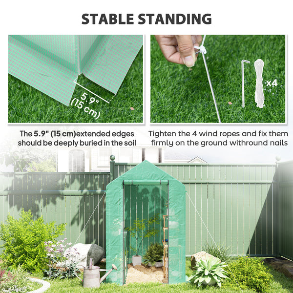 Portable outdoor greenhouse with roll-up door, green