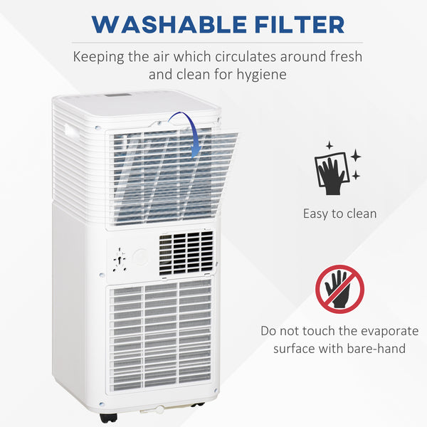 Climatiseur portable 10 000 BTU avec mode ventilateur et déshumidificateur, silencieux, avec télécommande et minuterie 24 h, blanc.