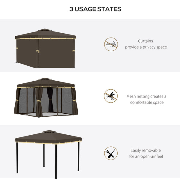 Gazebo 10 x 10 à 2 niveaux avec parois latérales en filet zippées et structure en aluminium