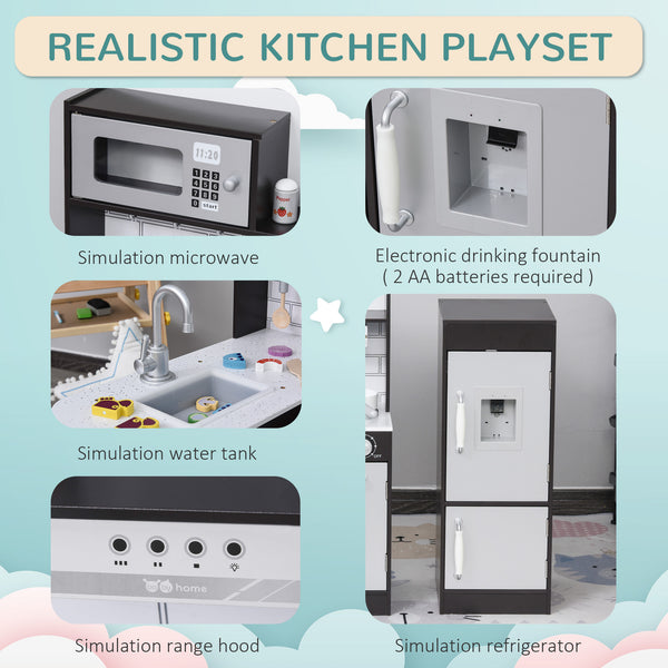 Cuisine pour enfants avec fontaine à eau, micro-ondes et accessoires, marron foncé
