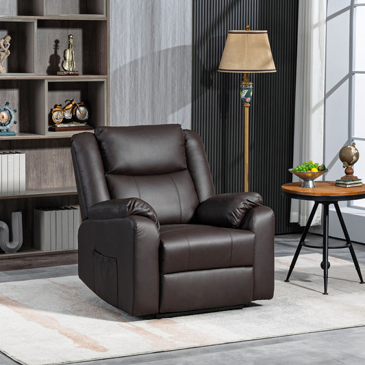 Fauteuil inclinable en similicuir avec repose-pieds et 2 poches latérales, marron