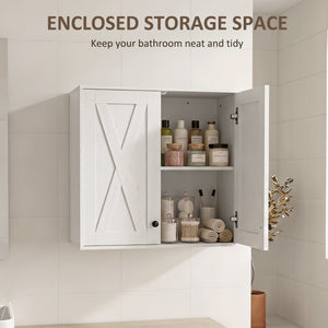Armoire murale de salle de bain avec 2 portes et tablettes ajustables, blanc