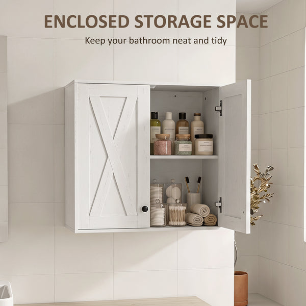 Armoire murale de salle de bain avec 2 portes et tablettes ajustables, blanc