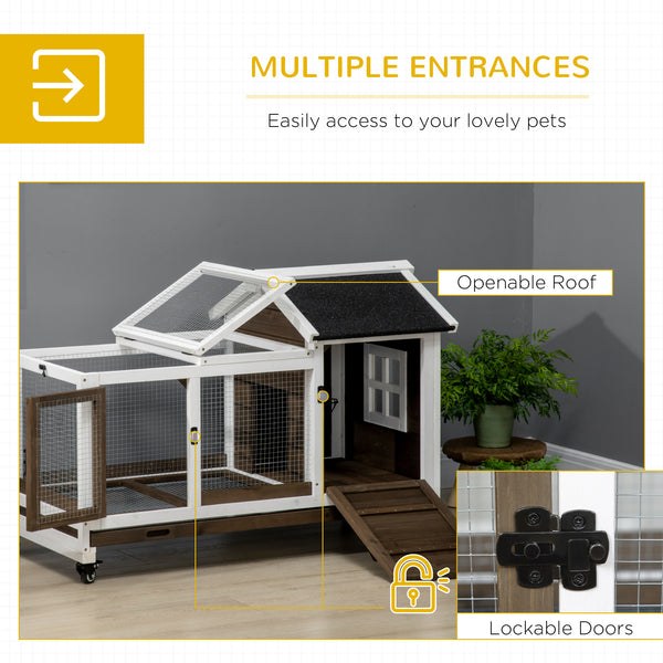 Cage à lapin avec roues, rampe, enclos et bac pour intérieur et extérieur