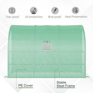 Lean-to greenhouse with 2 zippered doors, green