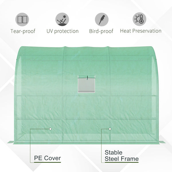 Lean-to greenhouse with 2 zippered doors, green