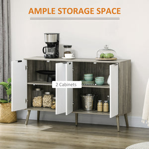 Buffet moderne avec étagères réglables et 4 portes, gris/blanc