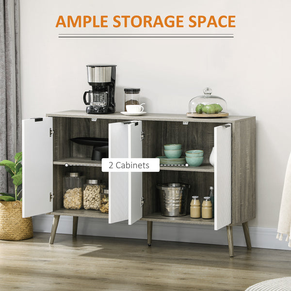 Buffet moderne avec étagères réglables et 4 portes, gris/blanc