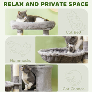 52.5" Cat Tree with Scratching Posts, Condos, Bed, Platforms &amp; Hammocks, Grey