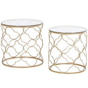 Lot de 2 tables basses gigognes en verre trempé doré