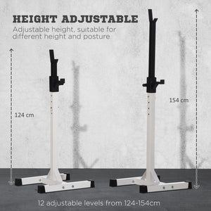 Support de barre d'haltères réglable pour squats et musculation avec 2 barres, noir et blanc
