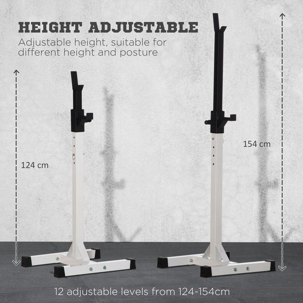 Support de barre d'haltères réglable pour squats et musculation avec 2 barres, noir et blanc