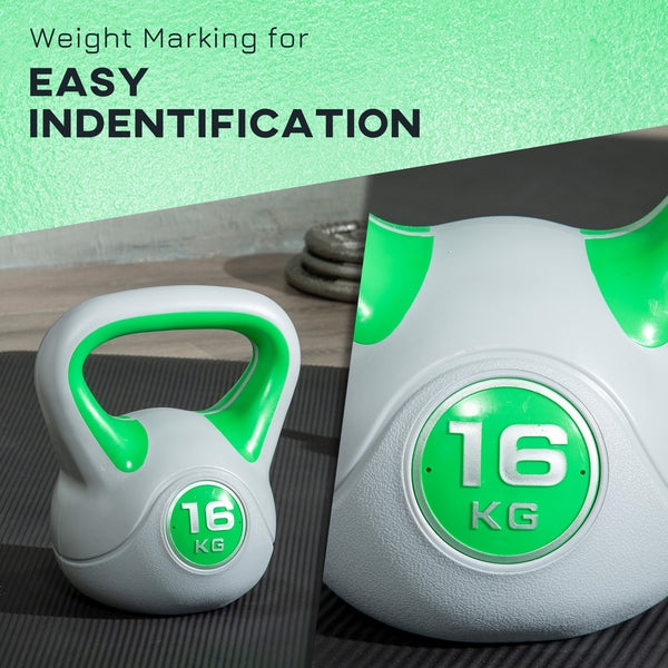 Kettlebell de 35 lb avec poignée large et base stable – Vert et gris