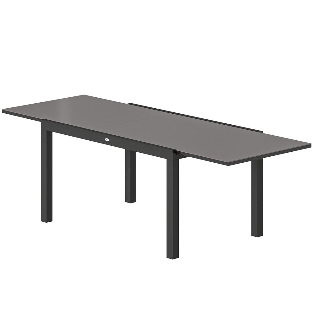 Expandable Outdoor Dining Table, 55"-95" Patio Table with Tempered Glass Top and Aluminum Frame, Black