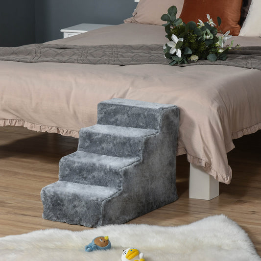 Rampe pour chien 4 marches pour canapé, lit et fauteuil, avec housse amovible, gris clair