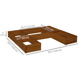 Jardinière en bois de 5 compartiments, fond ouvert, marron