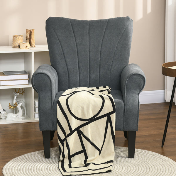 Fauteuil d'appoint moderne en tissu avec pieds en bois, gris foncé