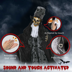 Faucheur marié animé d’Halloween de 74 po avec yeux DEL, sons et mouvements – Noir