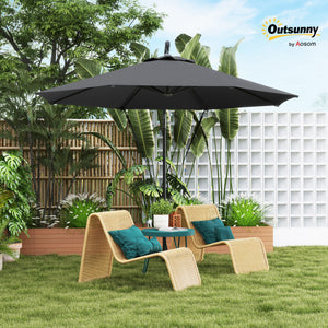 Parasol déporté de 9,5 pieds avec sangle de protection contre le vent, gris