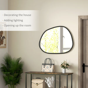 Decorative irregular mirror with pine frame, black