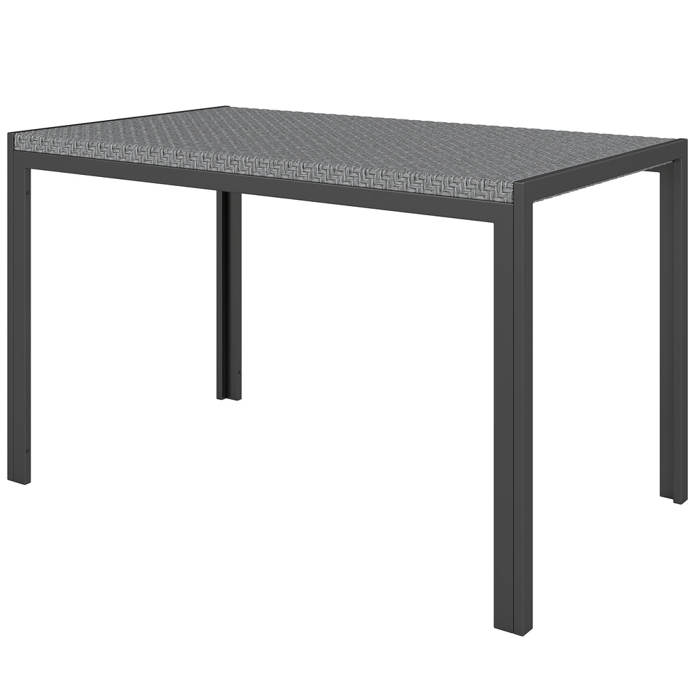Table de jardin rectangulaire avec plateau en rotin synthétique gris