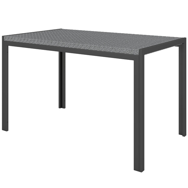 Table de jardin rectangulaire avec plateau en rotin synthétique gris
