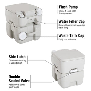 Toilettes de voyage portables, réservoir détachable avec chasse d'eau, 20 litres