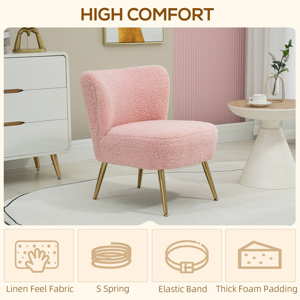 Fauteuil de salon avec rembourrage doux et pieds dorés, rose