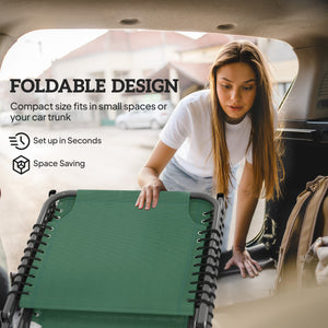 Folding Lounge Chair, Adjustable Chaise Lounge with Headrest, Reclining Lounger Cot for Camping, Hiking, Green