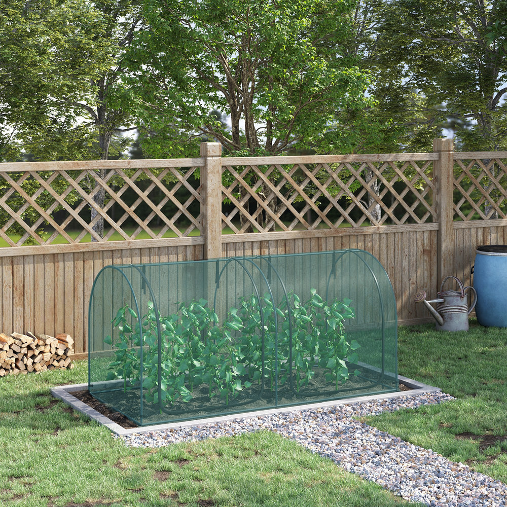Protective plant cage with 3 zippered doors and 6 ground stakes