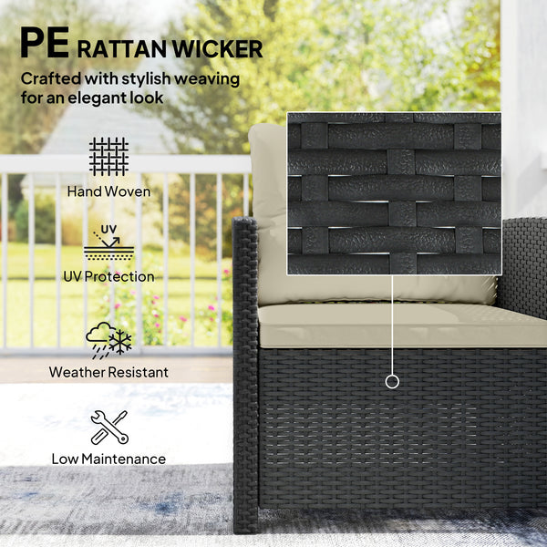 Ensemble de mobilier de patio en résine tressée 3 pièces avec table à deux niveaux et plateau en verre, beige