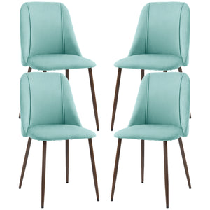 Set of 4 velvet upholstered chairs with steel backrest and legs, light green