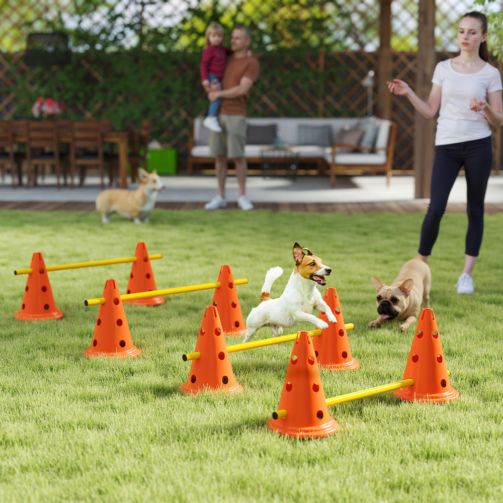 Dog Agility Hurdle Cone Set, Adjustable Obstacle Course Equipment with 8 Cones & 8 Poles, Carry Bag, Orange