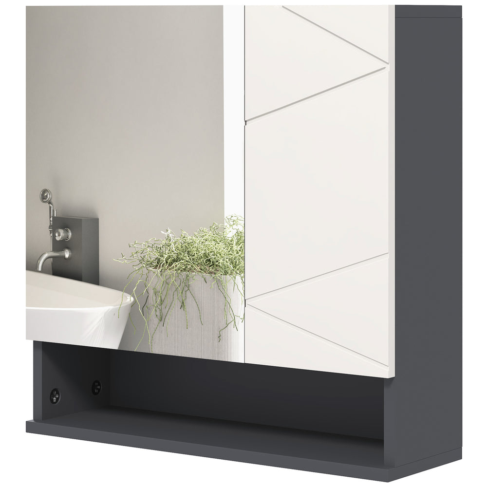 Armoire de salle de bain murale avec miroir, étagère réglable et mécanisme de fermeture amortie, gris clair