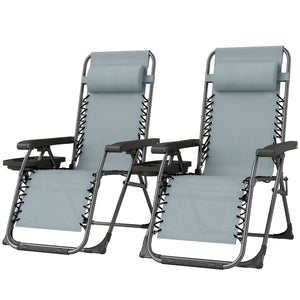 Ensemble de 2 chaises longues d'extérieur Zero Gravity, pliantes et inclinables, avec porte-gobelet et appui-tête, gris clair